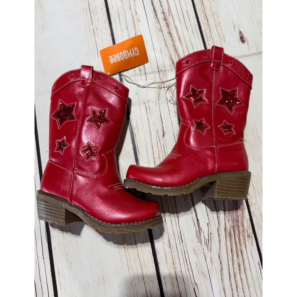 Gymboree Red Glitter Star Western Cowboy Boots Toddler Girls Size 9 NWT